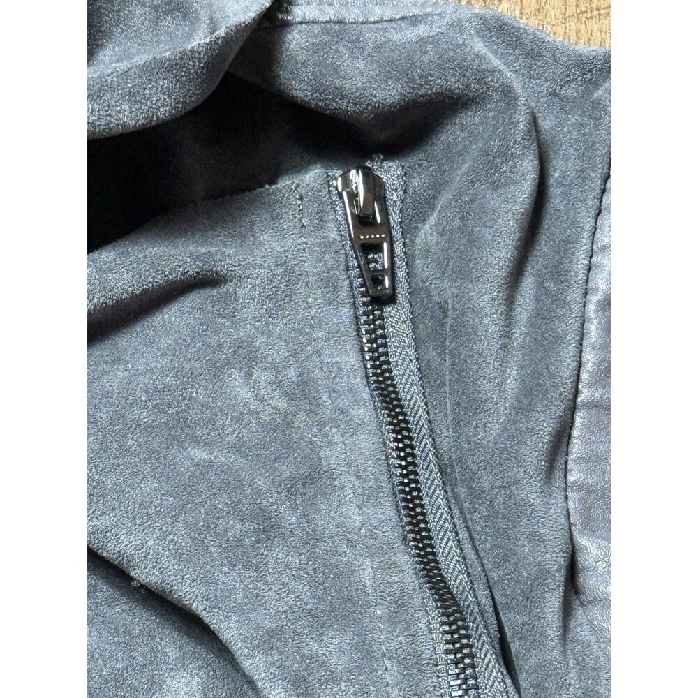 BLANKNYC Gray Leather Suede Side Zip Front Drape Jacket Womens Med Biker Grunge - Picture 10 of 11